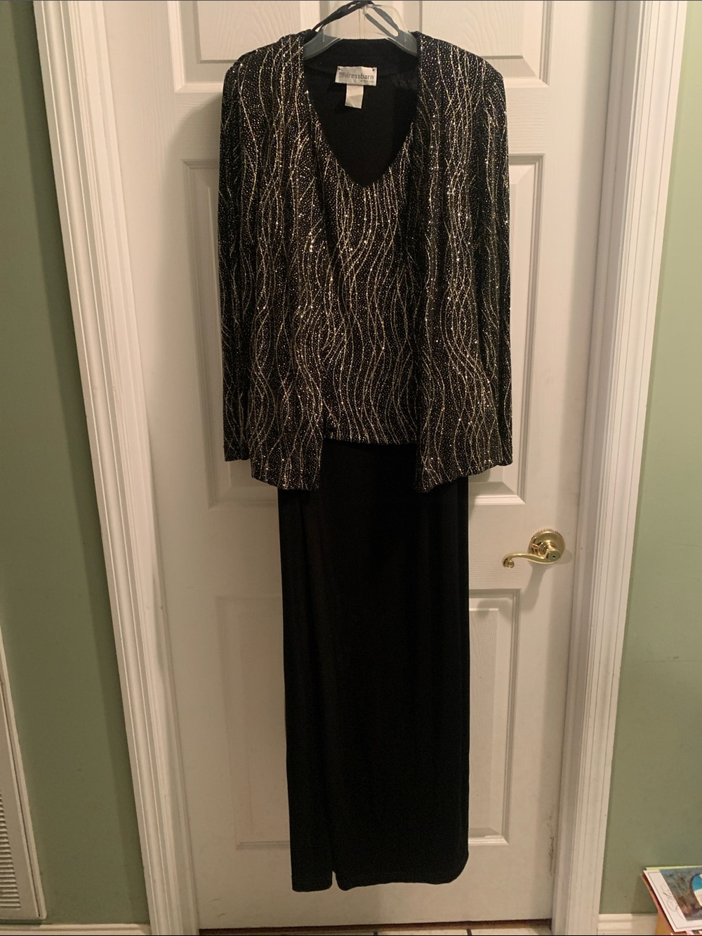 dressbarn Black Maxi Skirt with Sparkling Wave-Pattern Top